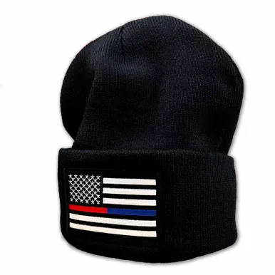 Thin Blue Line DUAL-BN-BLACK Dual Flag Embroidered Beanie