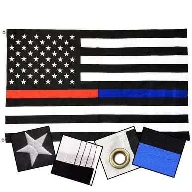 Thin Blue Line DuraSleek™ Dual American Flag, Sewn & Embroidered