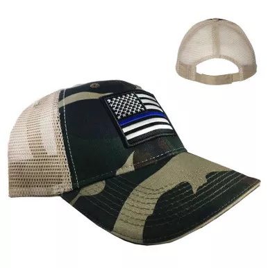 Thin Blue Line Flag Camo Trucker's Hat