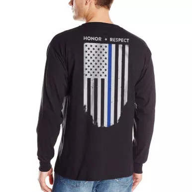 Thin Blue Line Honor & Respect American Flag Long Sleeve T-Shirt, Black