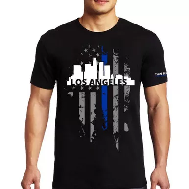 Thin Blue Line Men's Large Los Angeles Skyline Short Sleeve T-Shirt, Black