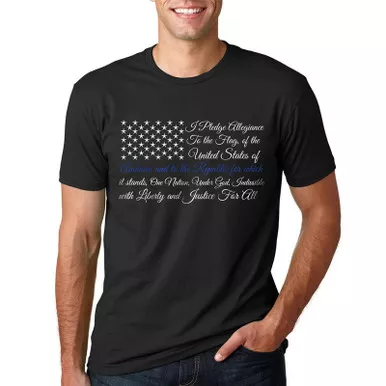 Thin Blue Line Men's Pledge of Allegiance Short Sleeve T-Shirt, Black