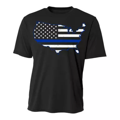 Thin Blue Line Men's Polyester USA Short Sleeve T-Shirt, Black