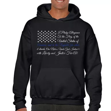Thin Blue Line Unisex Pledge of Allegiance Hoodie, Black
