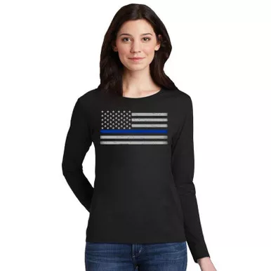 Thin Blue Line Women's Classic Flag Long Sleeve Shirt, Black