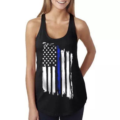 Thin Blue Line Women's Racerback Flag Tank Top, Black