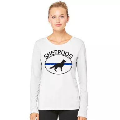 Thin Blue Line Women's Sheepdog Long Sleeve T-Shirt, White