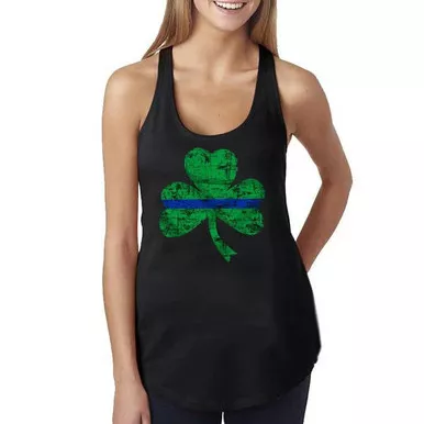 Thin Blue Line Women's St. Patrick's Shamrock Tank Top, Black