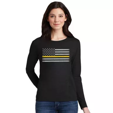 Thin Gold Line Women's Classic Flag Long Sleeve Shirt, Black