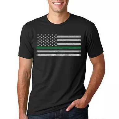 Thin Green Line Men's Classic Flag Short Sleeve T-Shirt, Black