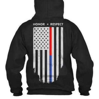 Thin Red/Blue Line Men's Dual Honor & Respect Hoodie, Black