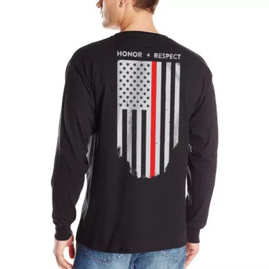 Thin Red Line Men's Honor & Respect Flag Long Sleeve T-Shirt, Black