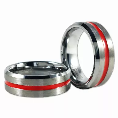 Thin Red Line Men's Tungsten Ring