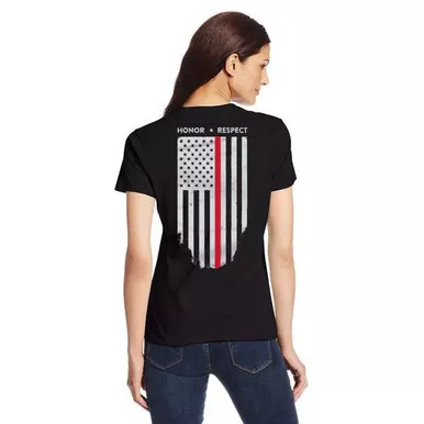 Thin Red Line Women's Honor & Respect Flag Short Sleeve T-Shirt, Black