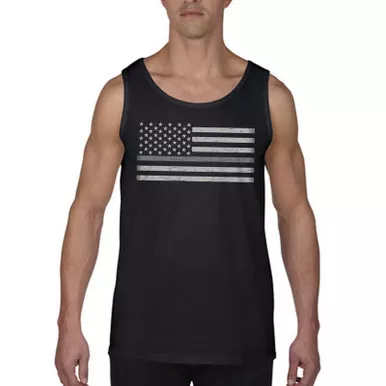 Thin Silver Line Men's Classic Flag Tank Top, Black