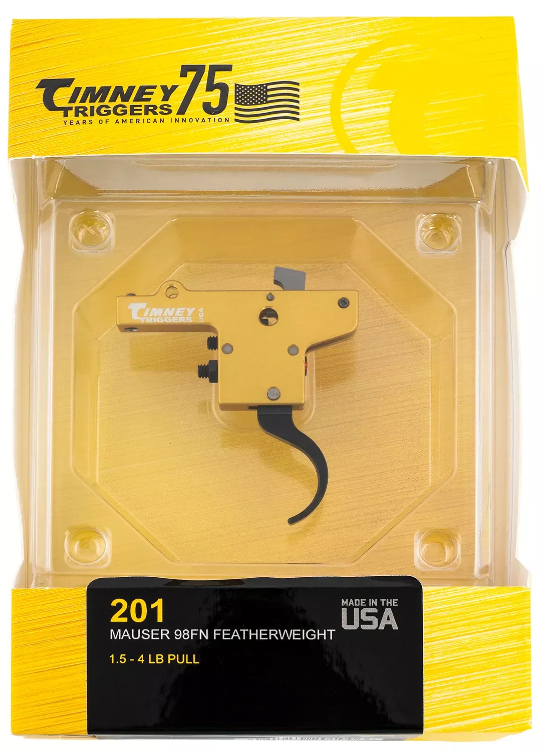 Timney Triggers FeatherweightCurved Trigger with 3 lbs Draw Weight & Yellow/Black Finish for Mauser 98FN