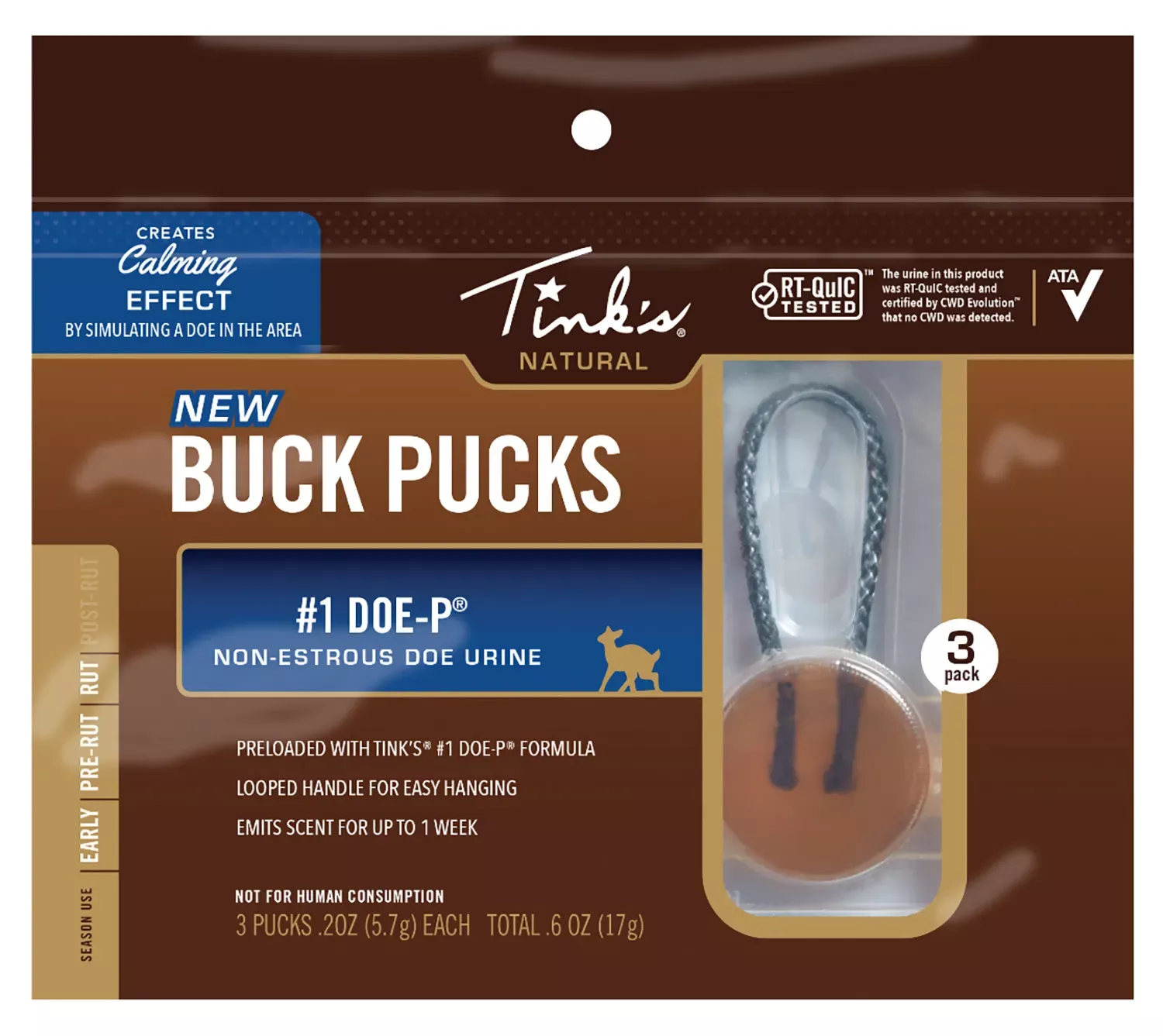 Tinks #1 Doe-P Buck Pucks Hanger Deer Attractant Urine Scent 3 Per Pkg