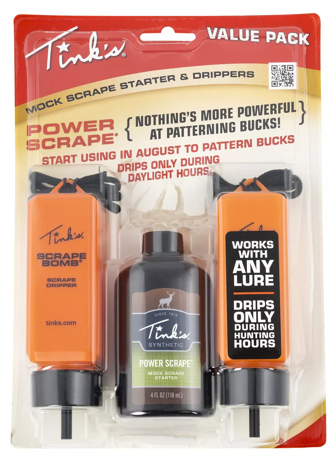 Tinks Power Scrape Value Pack Deer Attractant Mock Scrape Starter Scent 4 oz Bottle Includes 2 Scrape Bomb Drippers
