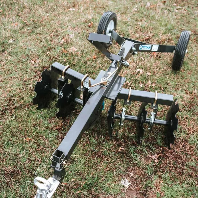 Titan Attachments Disc Harrow | 4′ Working Width | 16″ Notched Discs | 2″ Ball Hitch | Min. 18 HP / 350cc ATV Required | For ATV Tow-Behind