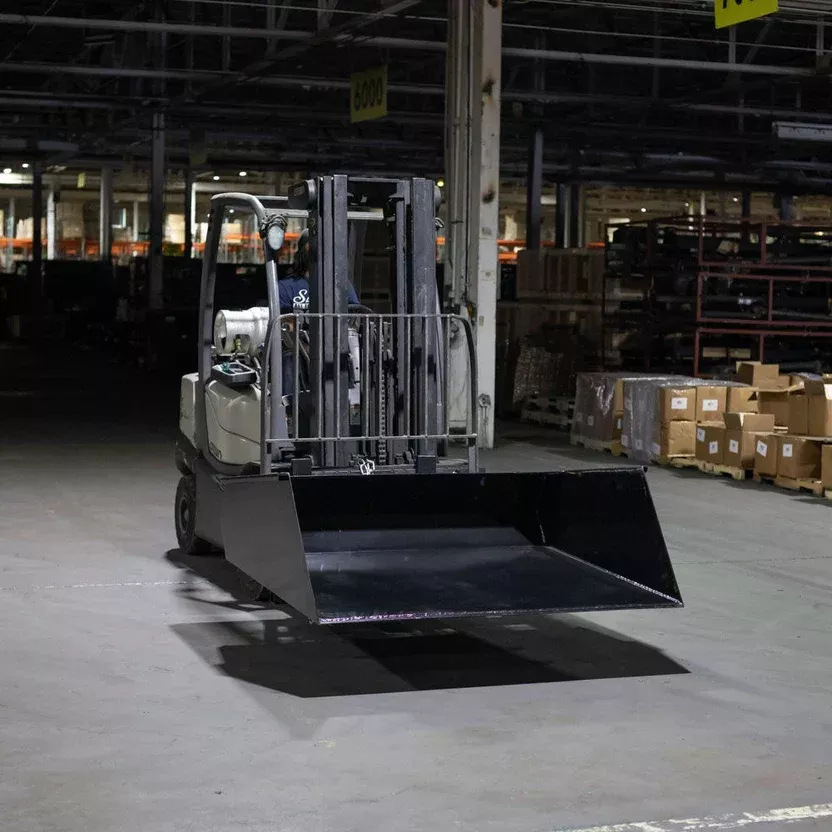 Titan Attachments Dump Bucket | Forklift Mounted | 65″ Width| 532 lbs | 36″ Cat II Forks | 90° Dump Angle | 45–75 HP | For Tractors
