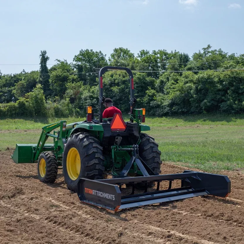 Titan Attachments Land Leveler & Grader | Width 6’–7′ Rake | Dual Reversible Blades | 615–663 lbs | Horsepower 30–60 HP | For Tractor