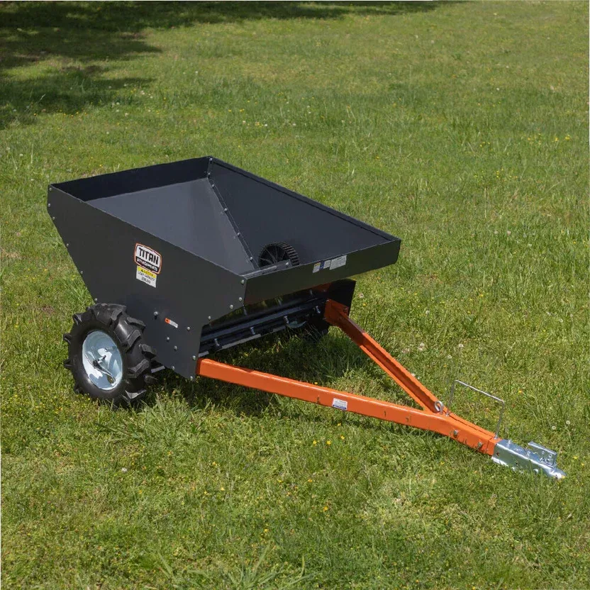 Titan Attachments Manure Spreader | Compact Tow-Behind | 8.7 cu. ft Capacity | 47.5″ Width | 200 lb Load | 163 lbs | Horsepower 10–25 HP | For ATVs, UTVs, Mowers