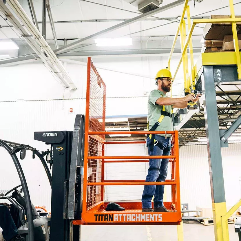 Titan Attachments Safety Cage | Forklift Platform | 45″ x 43″ Interior | 1,200 lb Capacity | 247 lbs | Standard Forks | 2–3 tons (4,000–6,000 lbs) | For Telehandler / Forklift