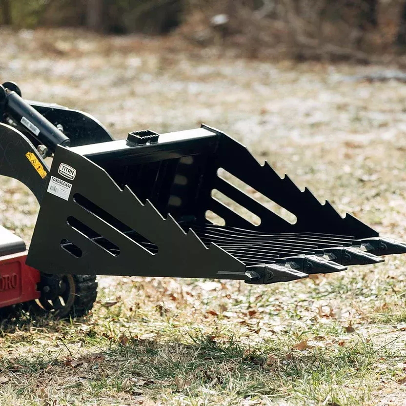 Titan Attachments Skeleton Rock Bucket With Teeth | 40.5″ Width | 2.5″ Tine Spacing | Oil Flow 8–13 GPM | For Mini Skid Steers