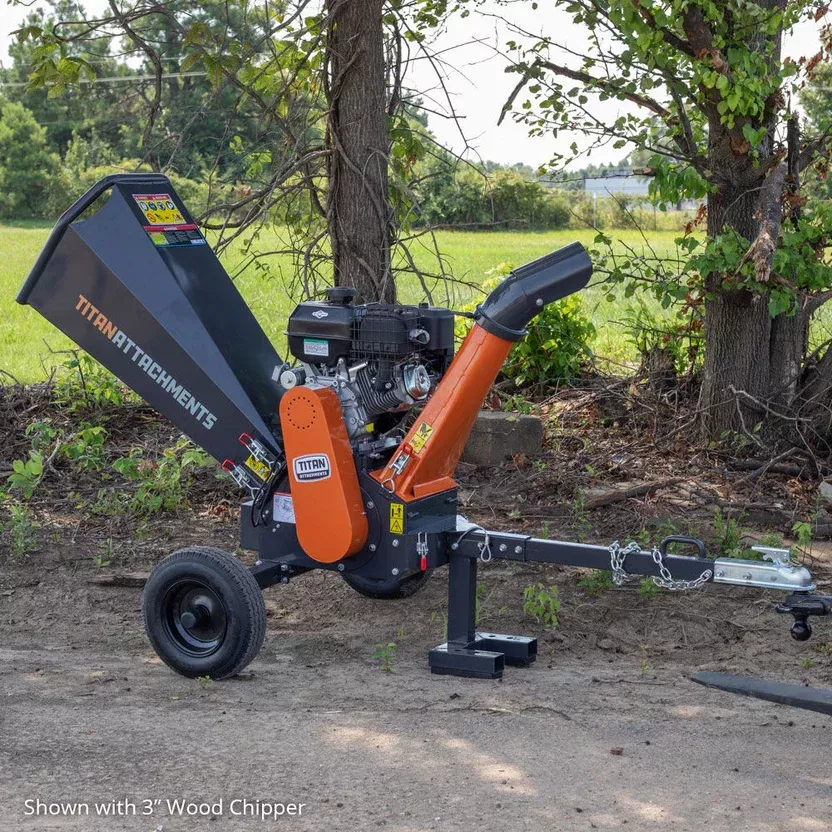 Titan Attachments Wood Chipper | 5″ Chipping Capacity | 46″ Width | For 2″ Ball Hitch | 13.5 HP | For ATV Tow-Behind