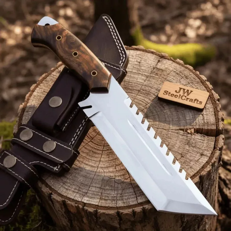 Tracker knife Full Tang Fixed Blade Knife Stainless Steel Blade & Burl Wood Handle | JW SteelCrafts