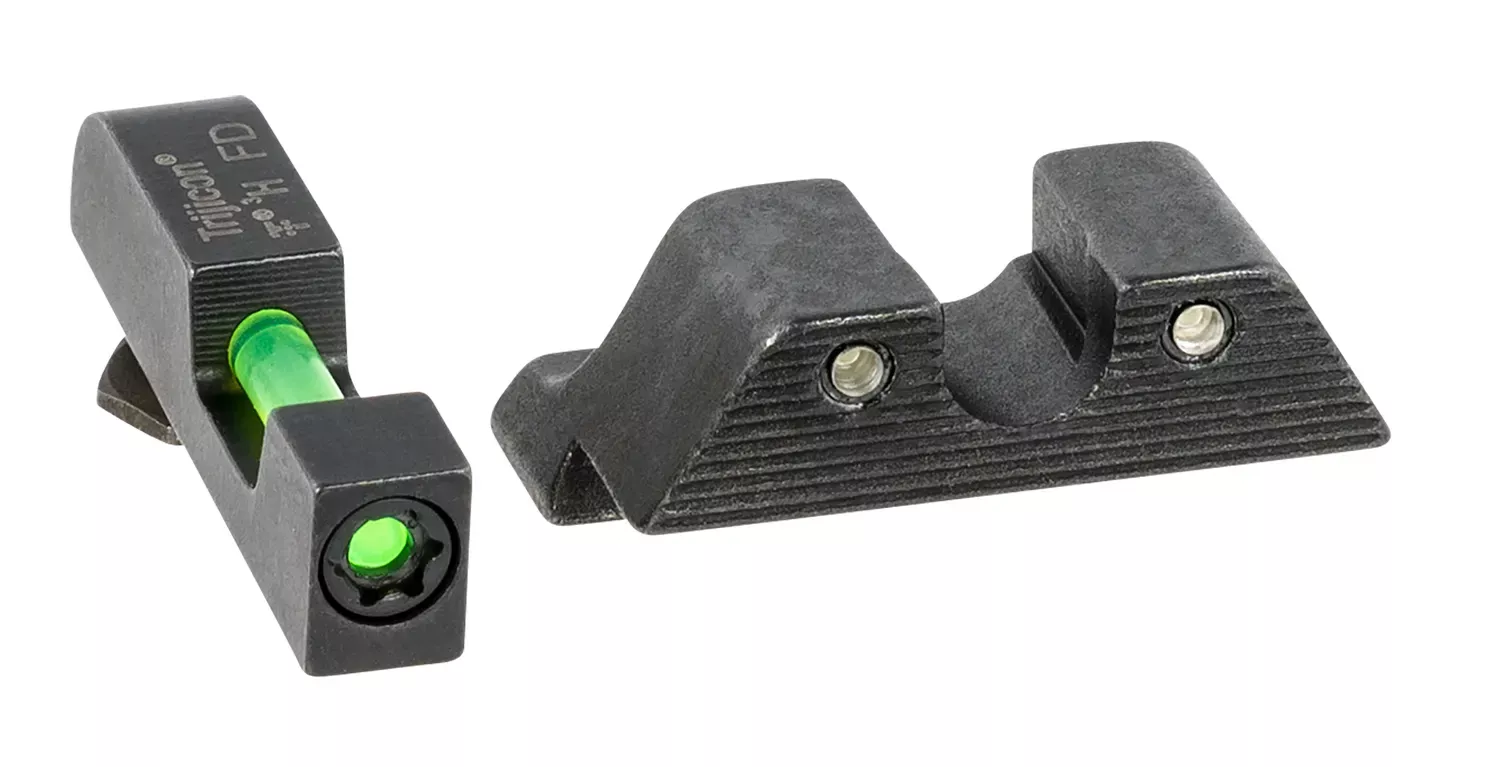 TrijiconDI Night Sight Set Interchangeable Tritium/Fiber Optic Green with Black Outline Front, Tritium Green with Black Outline Rear Black Frame for Most Glock (Except MOS Variants)