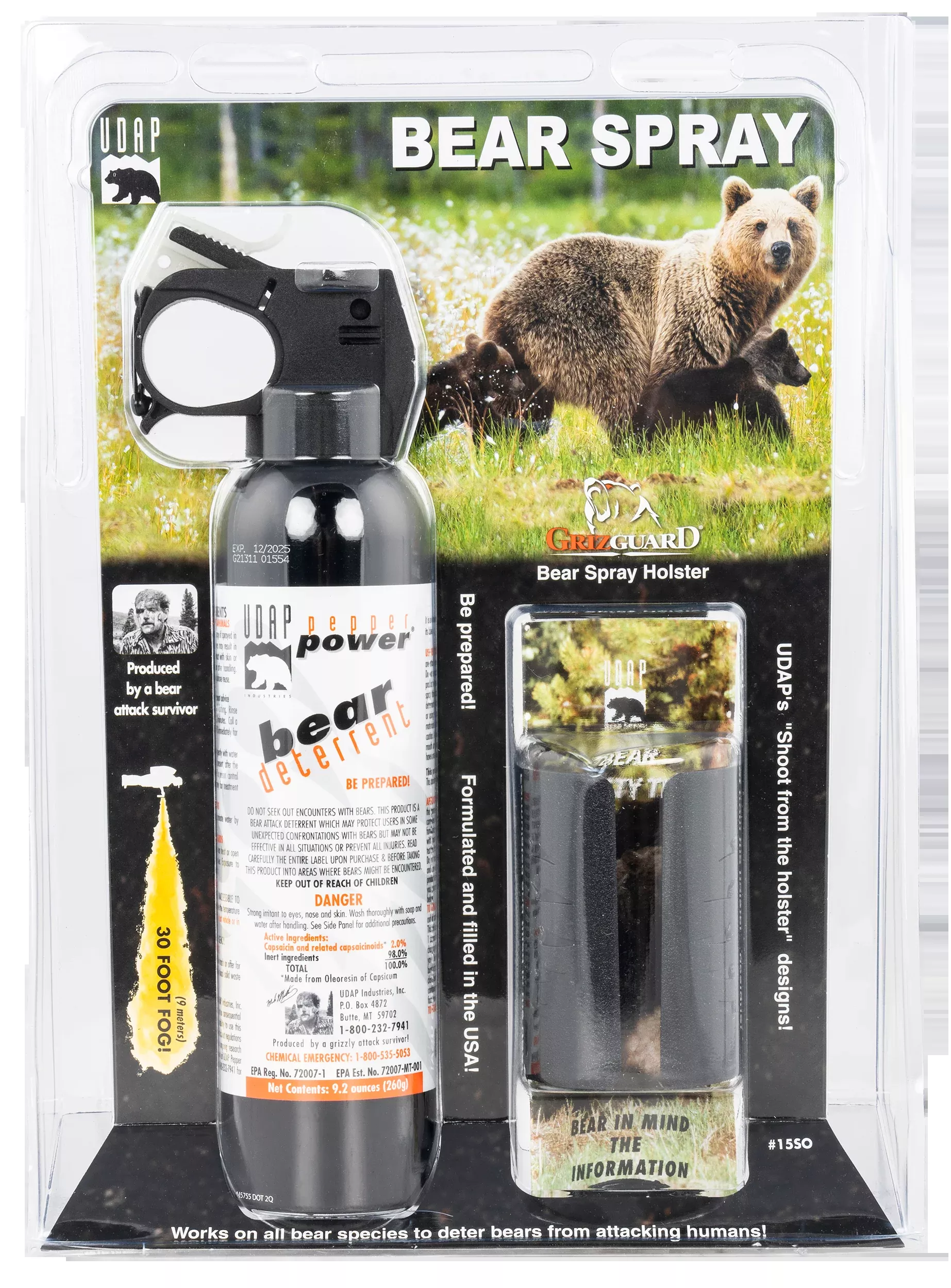 Udap Bear Spray, Udap 15soMagnum Bear 260g Plastic Holster