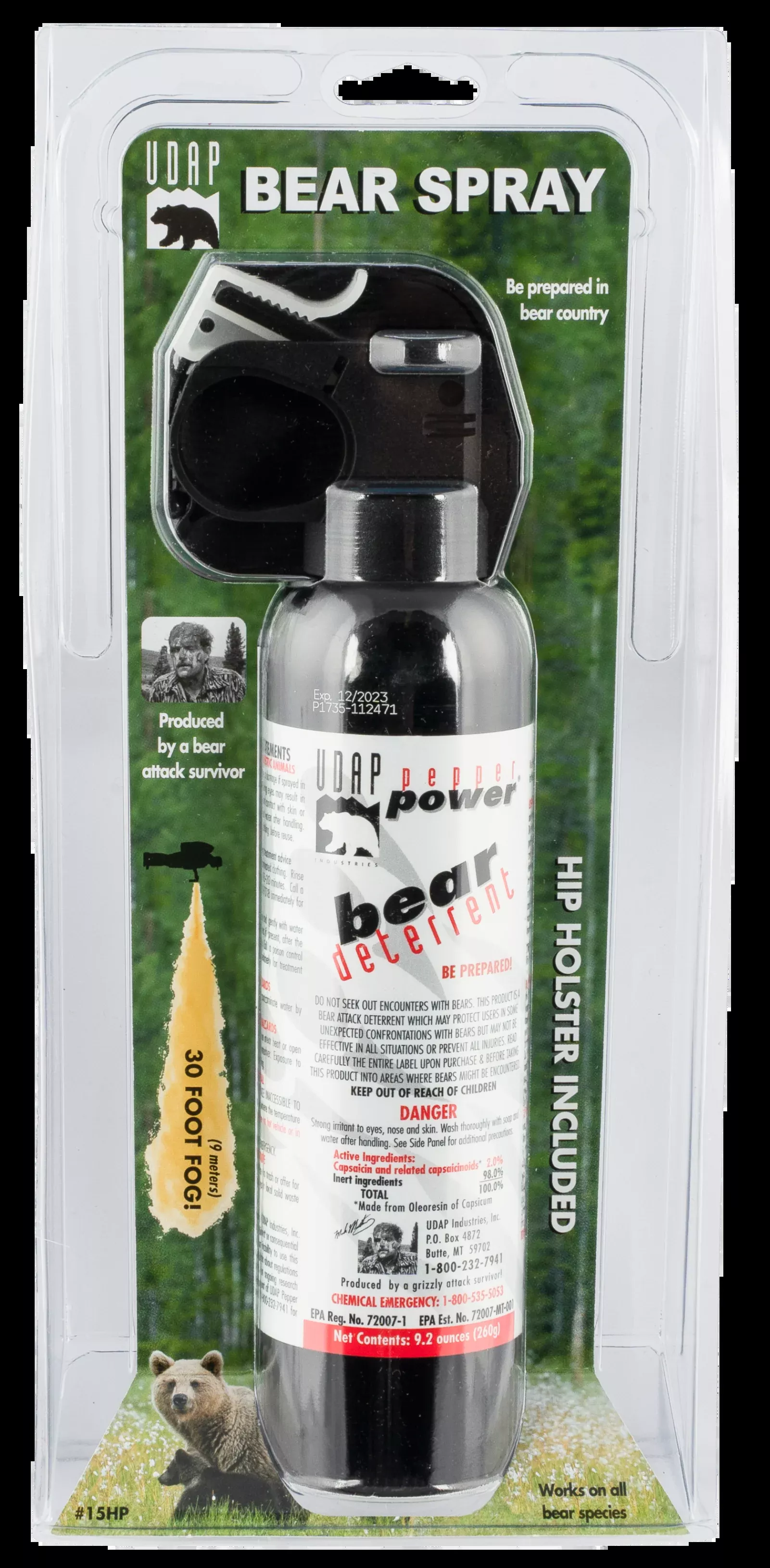 Udap Magnum Bear Spray, Udap 15hpMagnum Bear 260g Hip Hlstr