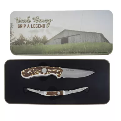 Uncle Henry Staglon Handle Fixed & Folder Combo In Tin Fixed and Folding