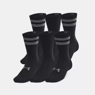 UNDER ARMOUR Unisex Essential 6-Pack Black/Castlerock Crew Socks (1387058-001)