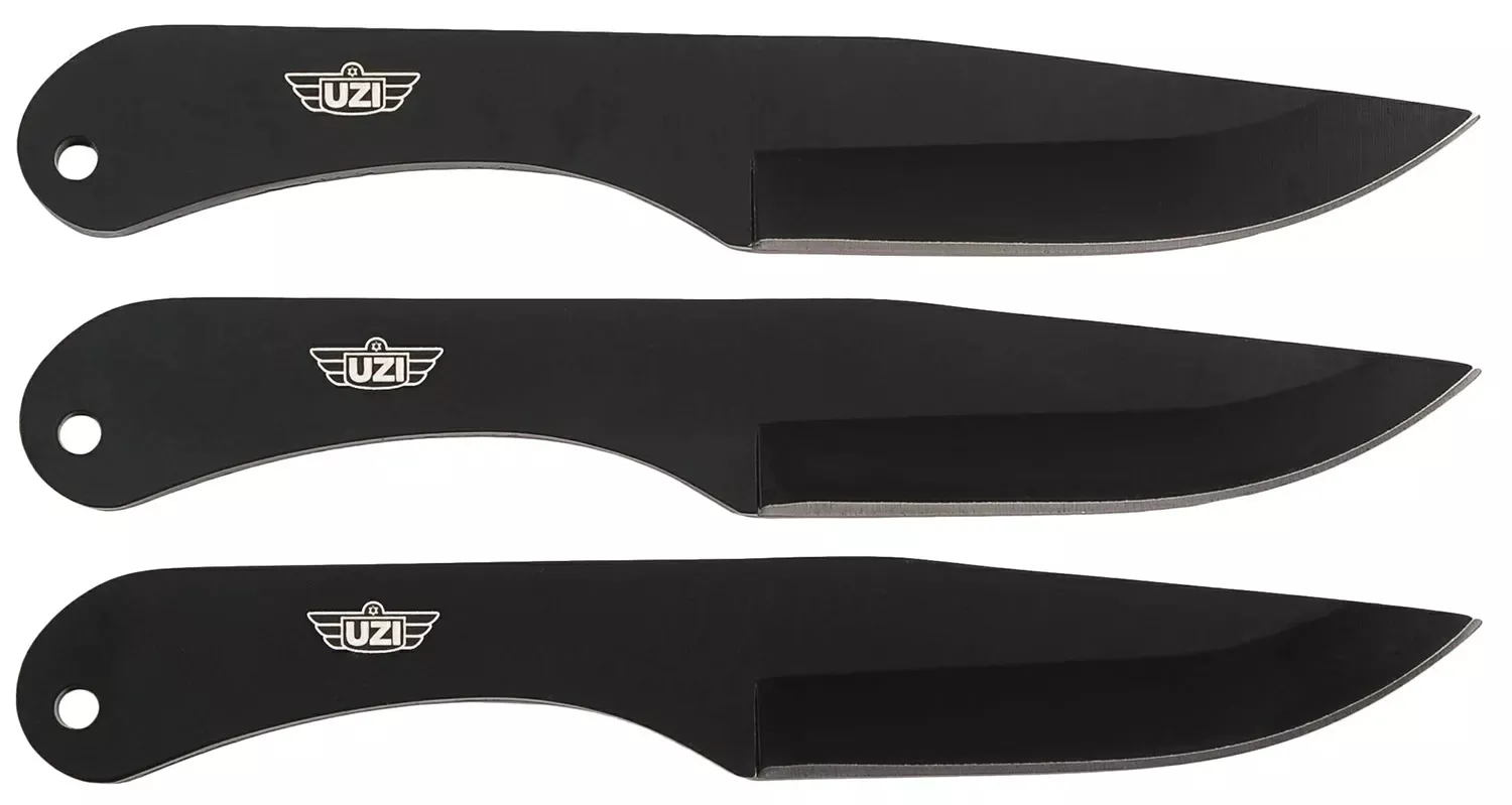 Uzi Accessories Throwing Knives IV Three, 8.25″ Plain Black Stainless Steel