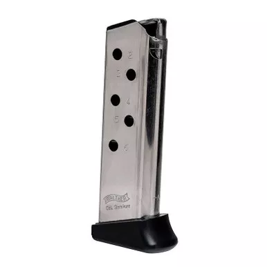 Walther 2246010 PPK 6 Round .380 ACP Magazine, Nickel, Ergonomic Rest