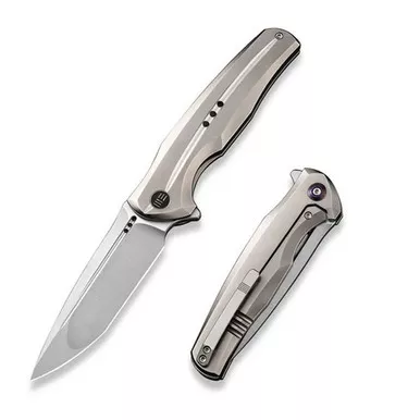 We Knife WE01J-4 601X Flipper Folding Knife 3.82" 20CV Drop Point Plain Edge Blade, Polished/Satin Titanium Handle