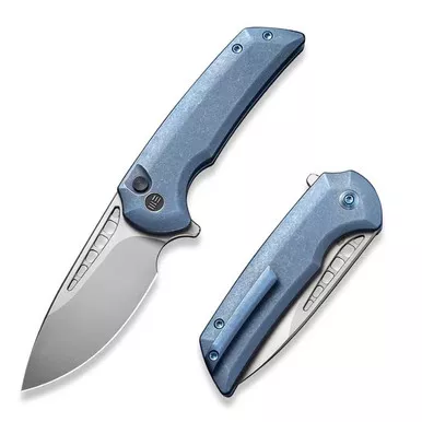 We Knife WE054BL-3 Mini Malice Flipper Folding Knife 2.98" 20CV Drop Point Plain Edge Blade, Blue Titanium Handle