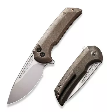 We Knife WE054BL-4 Mini Malice Flipper Folding Knife 2.98" 20CV Drop Point Plain Edge Blade, Bronze Titanium Handle