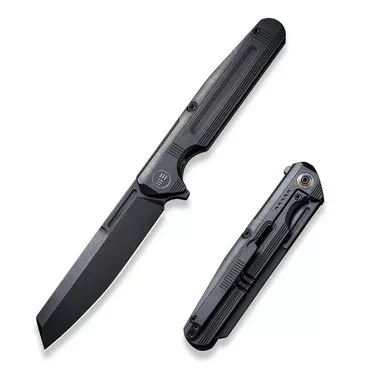 We Knife WE16020-2 Reiver Flipper Folding Knife 3.97" S35VN Cleaver Plain Edge Blade, Black Titanium Handle