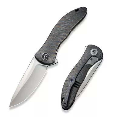 We Knife WE18046D-2 Synergy2v2 Flipper Folding Knife 3.49" 20CV Drop Point Plain Edge Blade, Tiger Stripe Flamed Titanium Handle