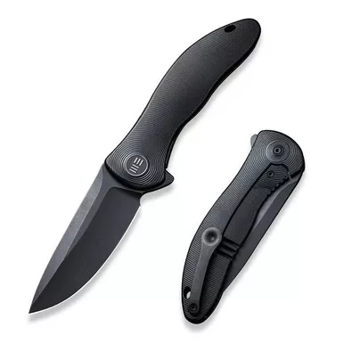 We Knife WE18046D-3 Synergy2v2 Flipper Folding Knife 3.49" 20CV Drop Point Plain Edge Blade, Black Titanium Handle
