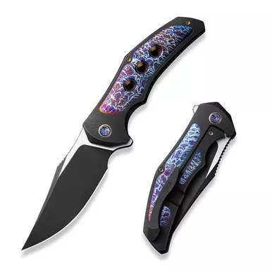 We Knife WE18058-4 Magnetron Flipper Folding Knife 3.76" 20CV Clip Point Plain Edge Blade, Blue Flamed Titanium Handle