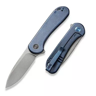 We Knife WE18062X-2 Elementum Flipper Folding Knife 2.96" 20CV Drop Point Plain Edge Blade, Blue Titanium Handle