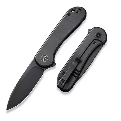 We Knife WE18062X-3 Elementum Flipper Folding Knife 2.96" 20CV Drop Point Plain Edge Blade, Black Titanium Handle