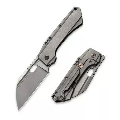 We Knife WE19072-1 Roxi 3 Front Flipper Folding Knife 3.14" S35VN Wharncliffe Plain Edge Blade, Gray Titanium Handle