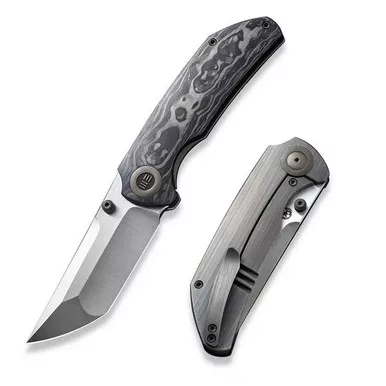 We Knife WE20028E-1 Thug XL Folding Knife 3.35" 20CV Tanto Plain Edge Blade, Titanium/Carbon Fiber Handle