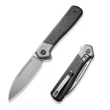 We Knife WE20050-1 Soothsayer Flipper Folding Knife 3.48" 20CV Drop Point Plain Edge Blade, Titanium/Carbon Fiber Handle