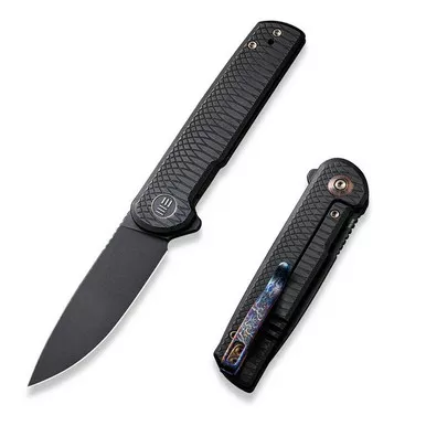 We Knife WE20056-1 Charith Flipper Folding Knife 2.98" 20CV Drop Point Plain Edge Blade, Black Ripple Titanium Handle